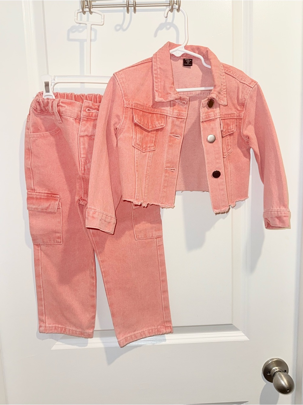 Kids Pink Denim Cropped Jacket and Cargo Pants